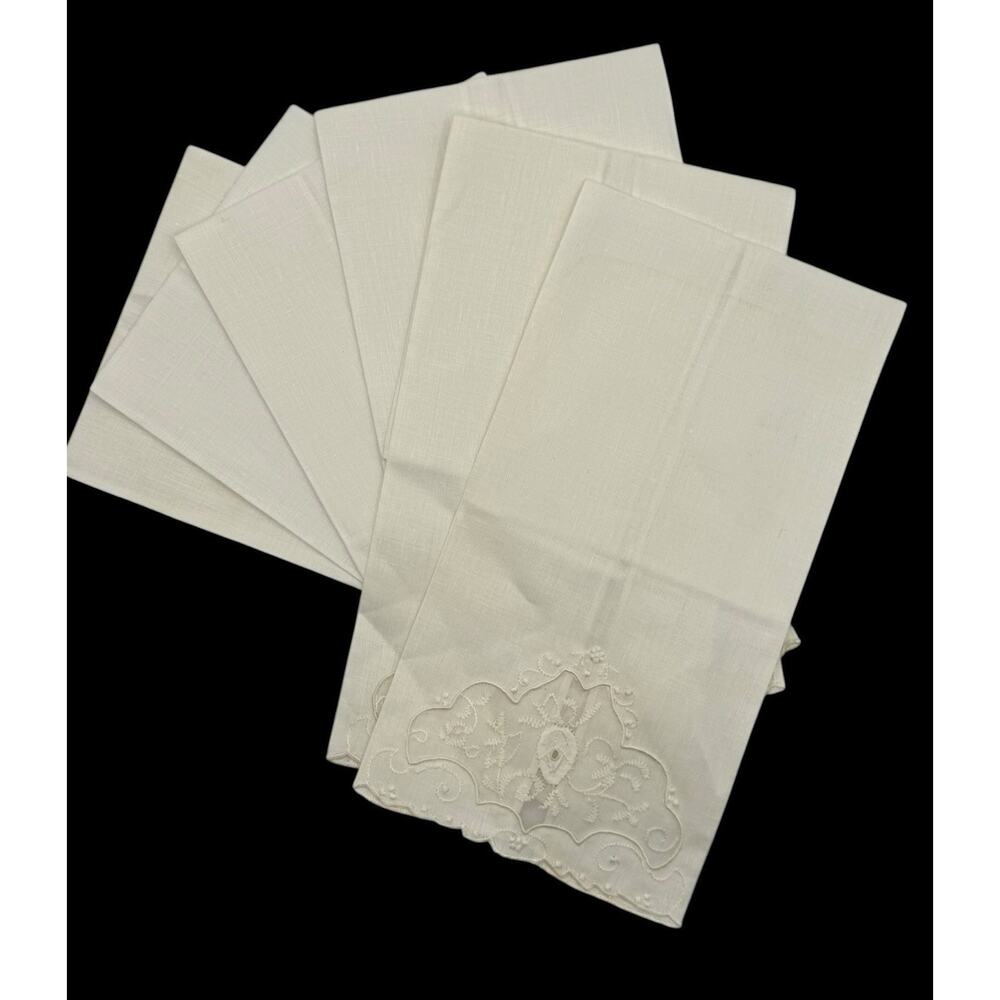 Vintage Madeira Hand Embroidered Linen Napkins Set 6 Fabric 12 x 18 New Tag READ